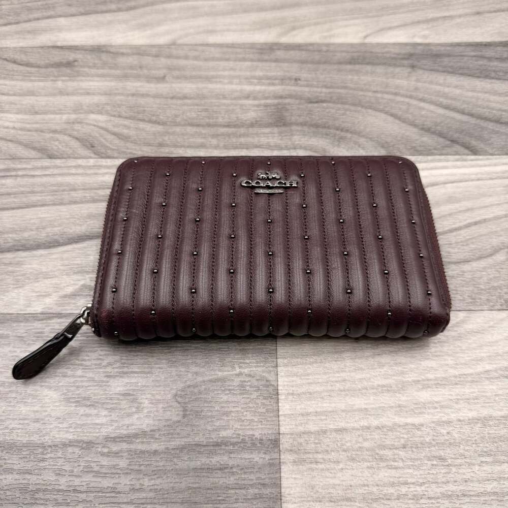 Coach Accordion Zip Wallet with Quilting and Rivets Burgundy